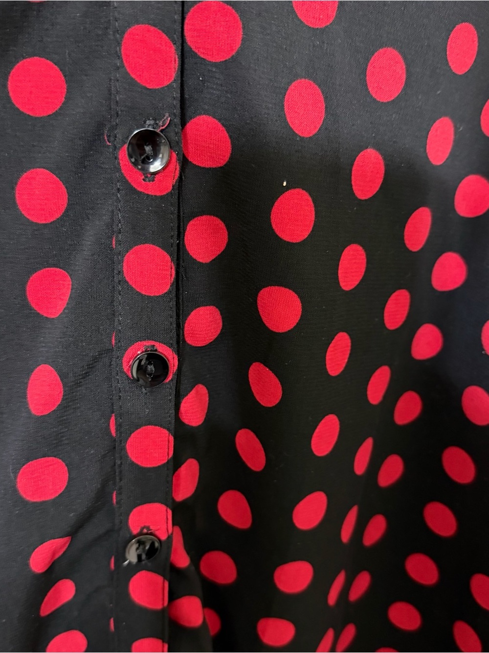 Catherines 2XWP 22/24WP Black Button-Down Blouse with Red Polka Dots - Picture 4 of 9